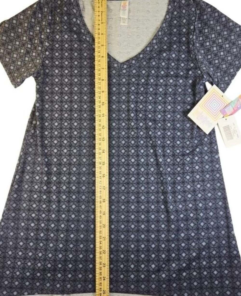 LuLaRoe Christy T XXS Blue Shades Eternal Circles Short Sleeve V-Neck Top NWT